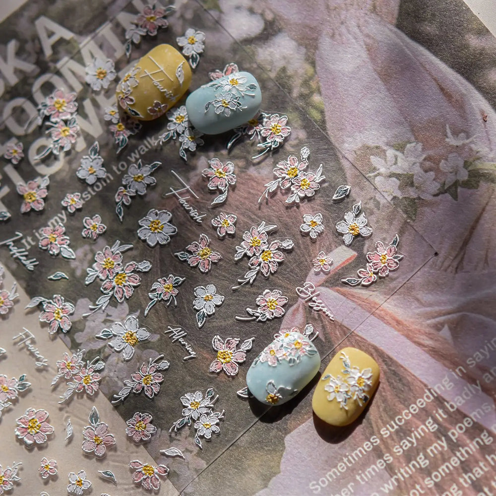 Colourful Daisy Cosmos Hot Stamping Petal Delicate and Pretty Plant Self Adhesive Nail Art Decoration Stickers Manicure Decals (ONLINE ORDER ONLY)