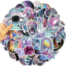 50pcs Cartoon Psychedelic Mysterious Graffiti Stickers For Phone Ipad Aesthetic Sticker DIY Handmade Scrapbooking Material (Online Order Only)