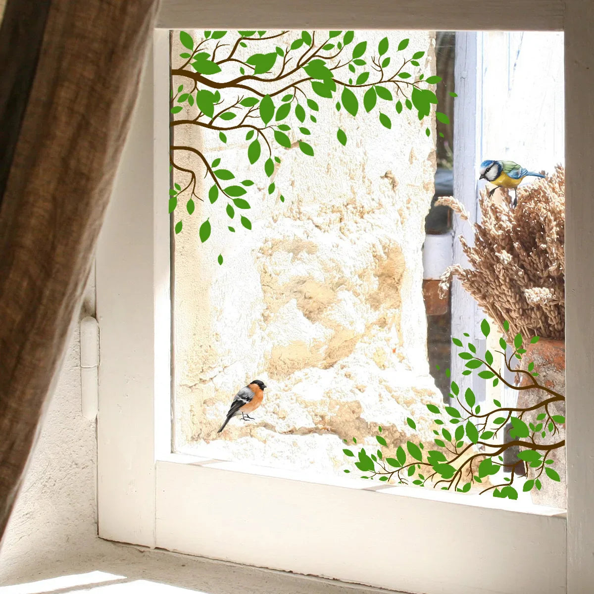 1PCS Window Stickers Leafy Birds Glass Windows Decor Wall Decal for Home Decoration Self Adhesive Electrostatic Mural Wallpapers (Online Order Only)