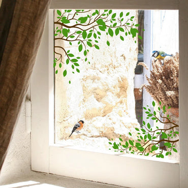 1PCS Window Stickers Leafy Birds Glass Windows Decor Wall Decal for Home Decoration Self Adhesive Electrostatic Mural Wallpapers (Online Order Only)