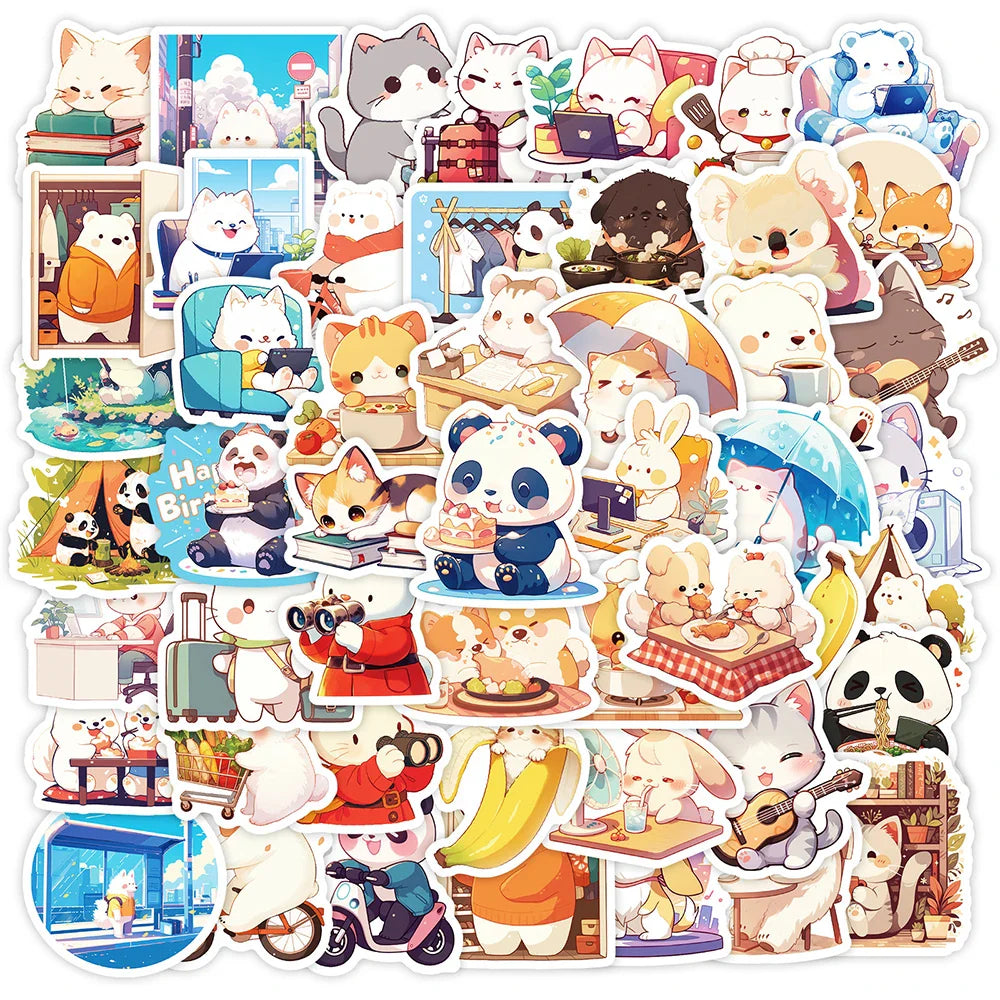 Cute Animal Cat Stickers for Laptop, Phone, Suitcase, Notebook, Kids Toys (Online Order Only)