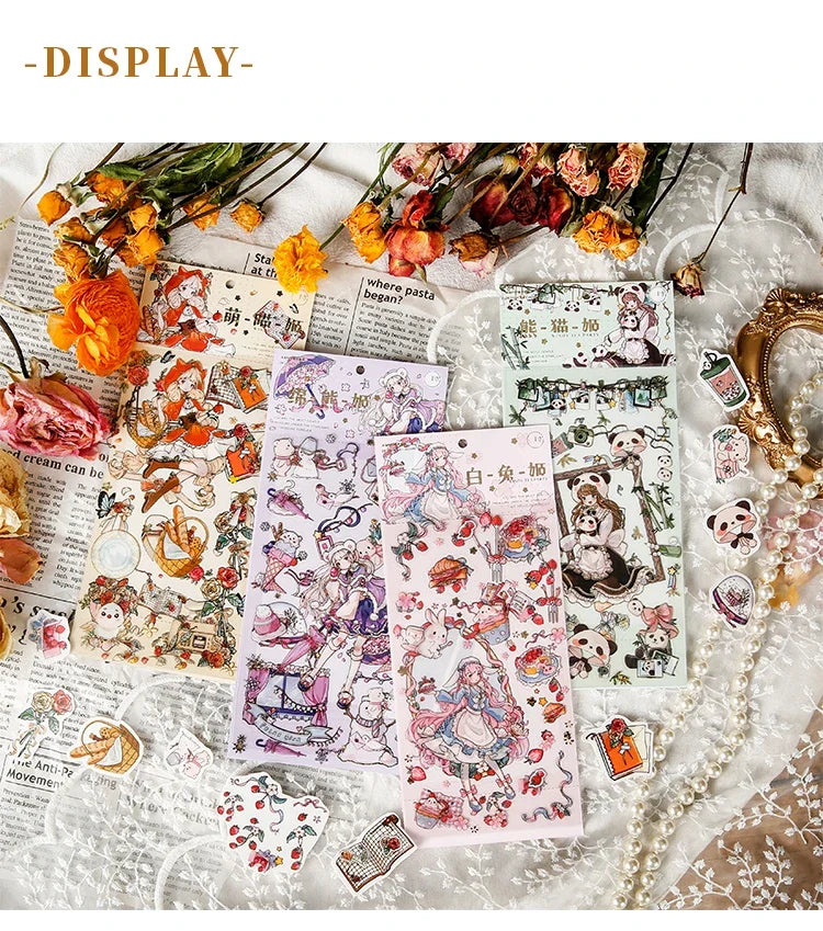 2 Sheets Cute Lolita Girl Decoration Sticker Aesthetics Hand Account DIY Collage Material Kawaii Stationery Scrapbooking Sticker (Online Order Only)