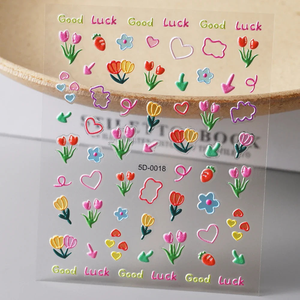 1Sheet Valentine's Day Decals 5D Nail Art Stickers Heart Self-Adhesive Slider Love Letters DIY Manicure Accessories "Dopamine" % (ONLINE ORDER ONLY)