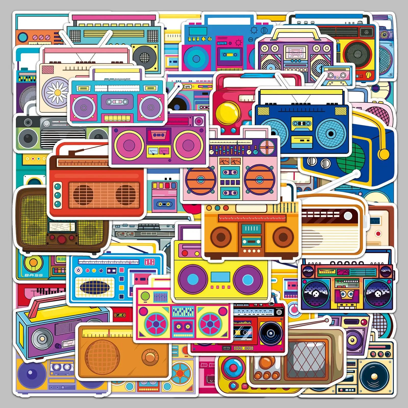 50Pcs Cartoon Classic Radio Stickers for Helmet, Wall, DIY Decor (Online Order Only)