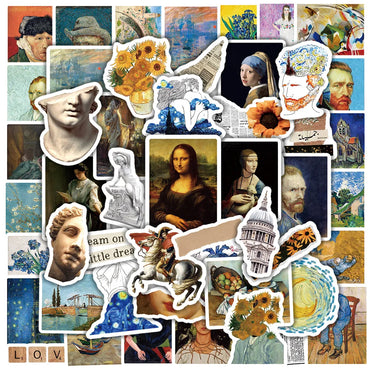 10/30/50PCS Vintage Painting PVC Sticker Aesthetic Children's Decoration Scrapbooking Korean Stationery School Supplies for Kids (ONLINE ORDER ONLY)