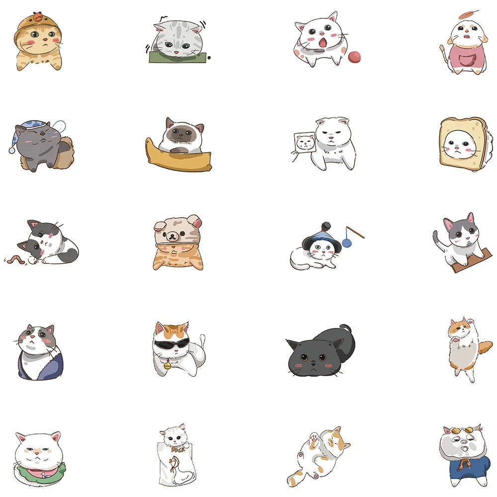 60pcs Cute Cartoon Japanese Style Cats Stickers Kids Animal Decals Vinyl Waterproof Graffiti For Luggage Phone Laptop Sticker (ONLINE ORDER ONLY)