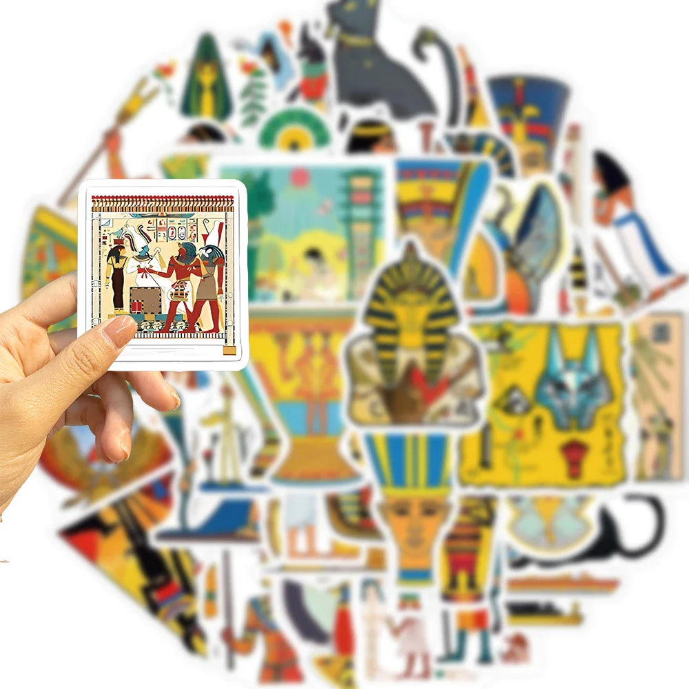 10/30/50pcs Cool Ancient Egypt Pharaoh Pyramid Waterproof Stickers Art Decals Laptop Suitcase Car Phone Decoration Sticker Toys (ONLINE ORDER ONLY)