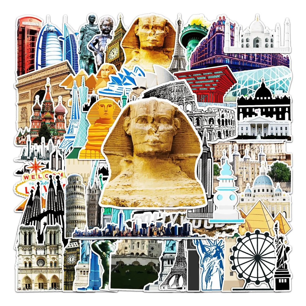 World Landmark Building Stickers Set - Travel Laptop Bike Luggage Skateboard Graffiti (Online Order Only)