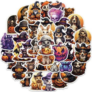 10/50PCS Funny Horror Witchy Cat Animal Cartoon Stickers Cool Decals Toy DIY Skateboard Motorcycle Halloween Decoration Sticker (ONLINE ORDER ONLY)