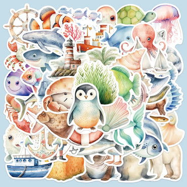 50Pcs Cute Cartoon Animal Watercolor Stickers for Helmet Wall DIY Decor (Online Order Only)