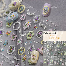 Retro European Flower Frame Gypsophila Bouquet Garden Charming Tulip Lavender Daisy Delicate Nail Art Stickers Manicure Decals (ONLINE ORDER ONLY)