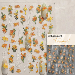 Pink Cherry Blossoms Peach Flower Petal Green Leaf Greenery 5D Embossed Relief Self Adhesive Nail Art Sticker 3D Manicure Decals (ONLINE ORDER ONLY)