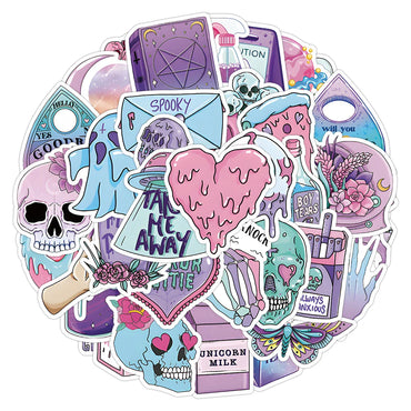 10/30/50pcs Gothic Magic Skull Cartoon Stickers Decals Laptop Car Phone Motorcycle Fridge Bike Cool Waterproof Sticker Kids Toys (ONLINE ORDER ONLY)