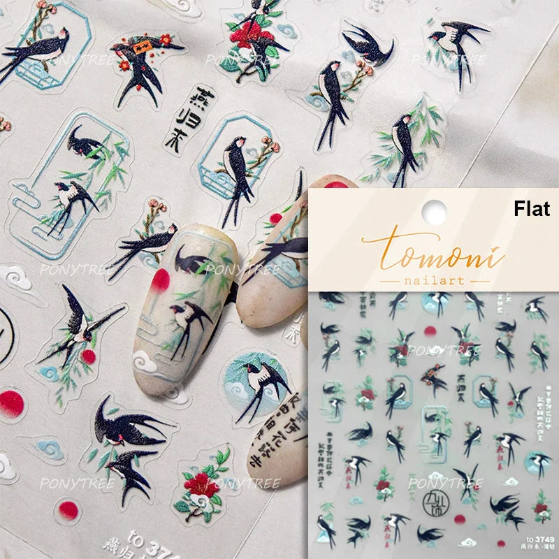 Romantic Pink Peach Blossom Tower Circular Fan Hollowed Window Tassel Pendant Antique Tree Chic Nail Art Stickers Manicure Decal (ONLINE ORDER ONLY)