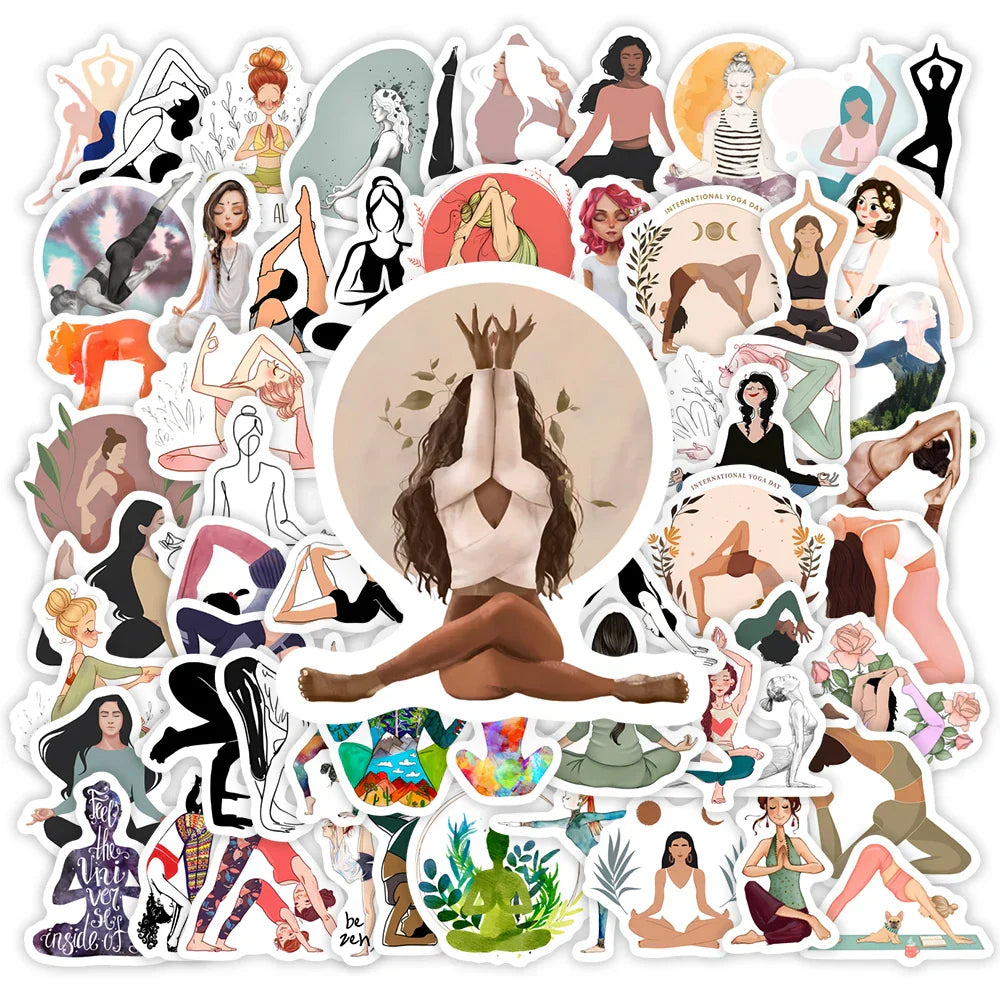Aesthetic Yoga Pose Stickers Mountain Warrior Tree Pose DIY Toys Decal for Laptop Scrapbook Decorative Phone Bottles Waterproof (ONLINE ORDER ONLY)