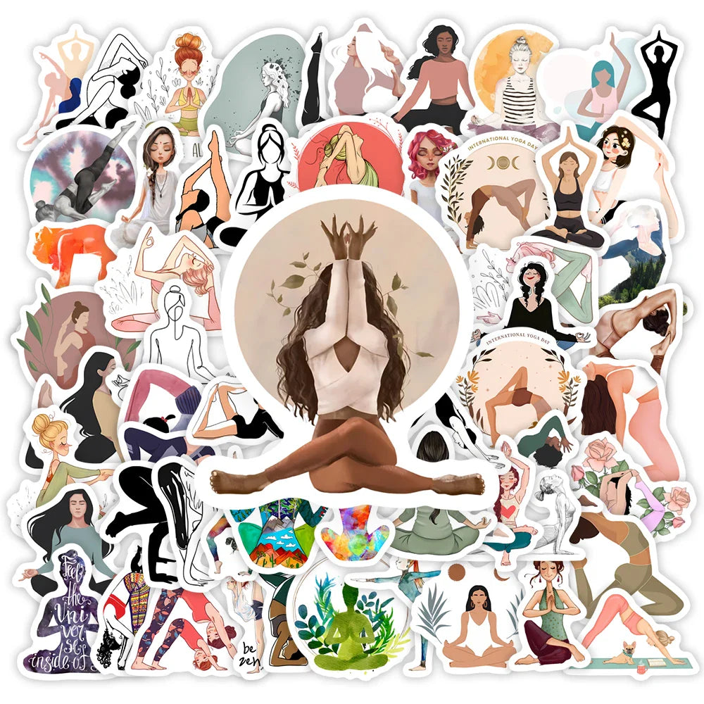 Aesthetic Yoga Pose Stickers Mountain Warrior Tree Pose DIY Toys Decal for Laptop Scrapbook Decorative Phone Bottles Waterproof (ONLINE ORDER ONLY)