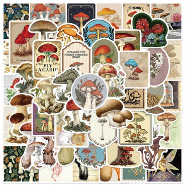 10/50PCS Vintage Forest Mushroom Label Stickers Decals DIY Scrapbooking Notebook Laptop Skateboard Aesthetic Waterproof Sticker (Online Order Only)