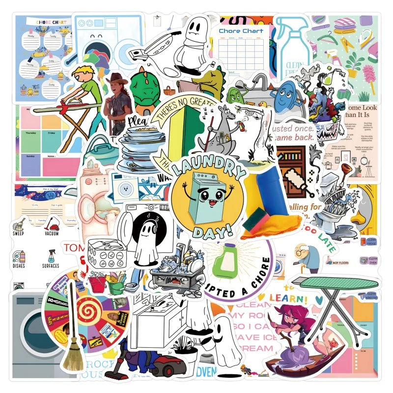 55pcs Cartoon Chore Graffiti Stickers for Suitcase, Water Cup, Phone, Laptop, Scooter, Refrigerator (Online Order Only)