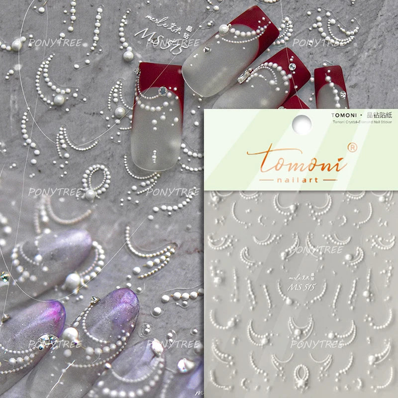 White Pearl Various Bowknot Line Tassel Tender Ribbon Arc Charming Self Adhesive Nail Art Decorations Stickers Manicure Decals (ONLINE ORDER ONLY)