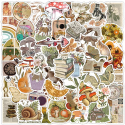 Retro Cartoon Animal Plant Art Stickers - Aesthetic Waterproof Decals for Phone, Laptop, Scrapbook, Diary (ONLINE ORDER ONLY)