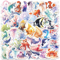 50pcs Cute Cartoon Marine Organism Stickers Vinyl Laptop Water Bottle Decals Luggage Guitar Skateboard Waterproof Graffiti (ONLINE ORDER ONLY)