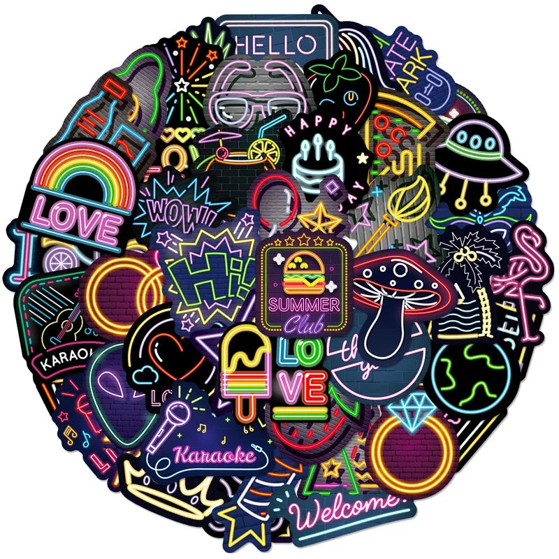 10/30/50PCS Cartoon Mixed Neon PVC Sticker Aesthetic DIY Decoration Scrapbooking Korean Stationery School Supplies for Kids (ONLINE ORDER ONLY)