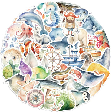 10/50PCS Cute Marine Sea Animal Cartoon Aesthetic Stickers Ocean Life Decals DIY Fridge Laptop Phone Diary Decoration Sticker (Online Order Only)