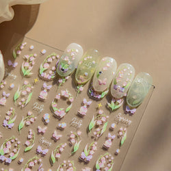 Lily of The Valley Star Spring Flower Bowknot Butterfly Water Bubbles Self Adhesive Nail Art Stickers Rhinestone Manicure Decals (ONLINE ORDER ONLY)