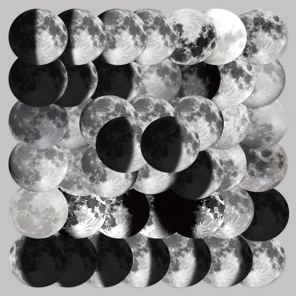 50pcs Moon Phase Graffiti Stickers for Helmets, Walls, DIY Decor Wholesale (Online Order Only)
