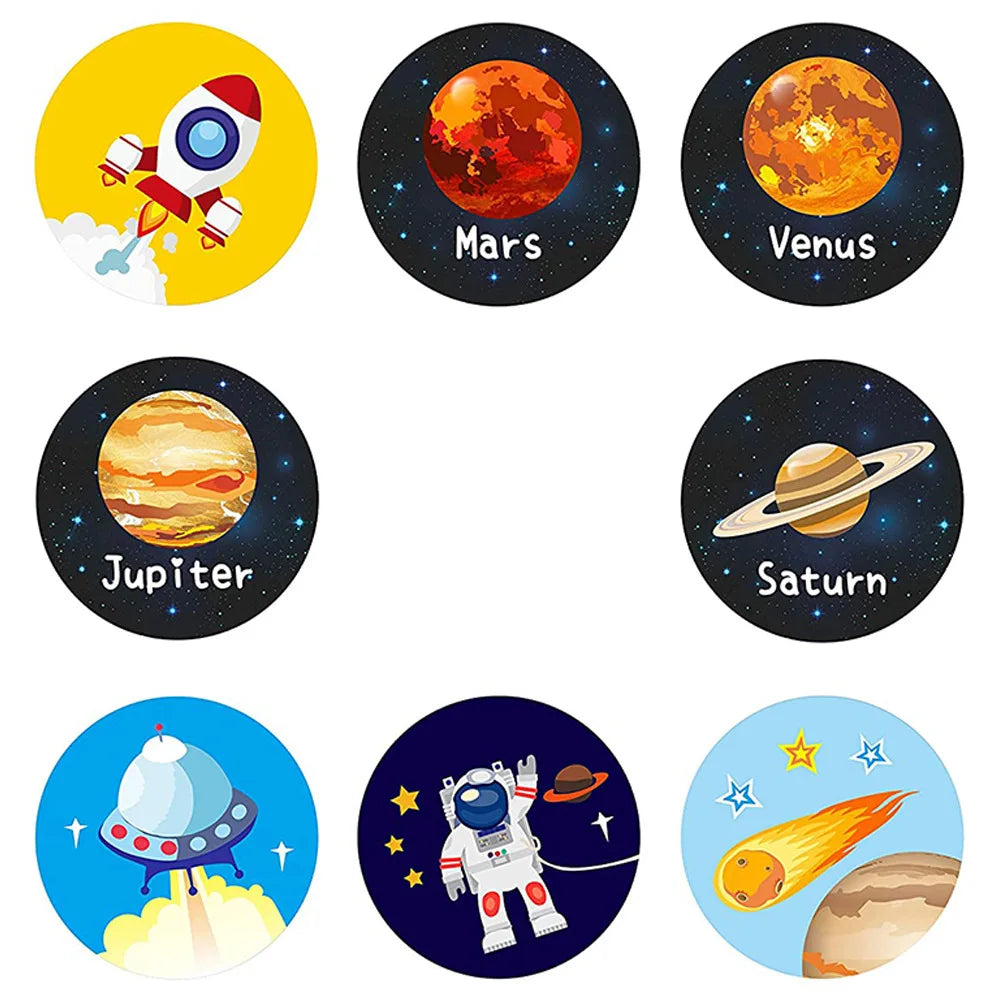 100-500 Pcs 1-1.5inch Stickers Roll Reward Student Children Enlightenment Toys Label Stationery Seal Lable Space Astronaut Star (ONLINE ORDER ONLY)