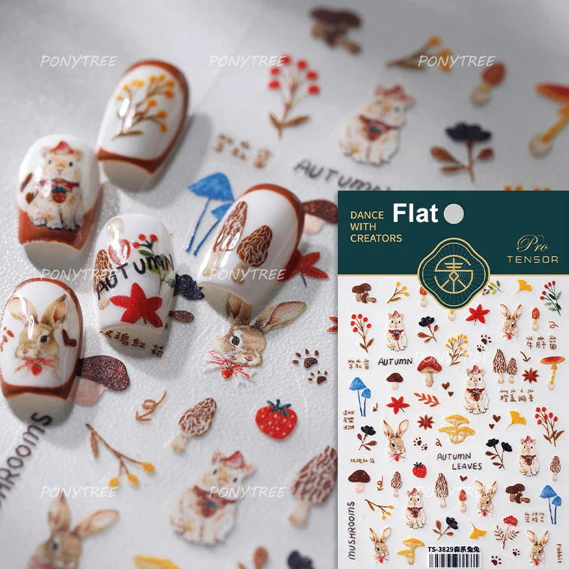 Cute Rabbit Fan Peach Blossom Teacup Lollipop Strawberry Star Cherry Hat Soft Embossed Adhesive Nail Art Stickers Manicure Decal (ONLINE ORDER ONLY)