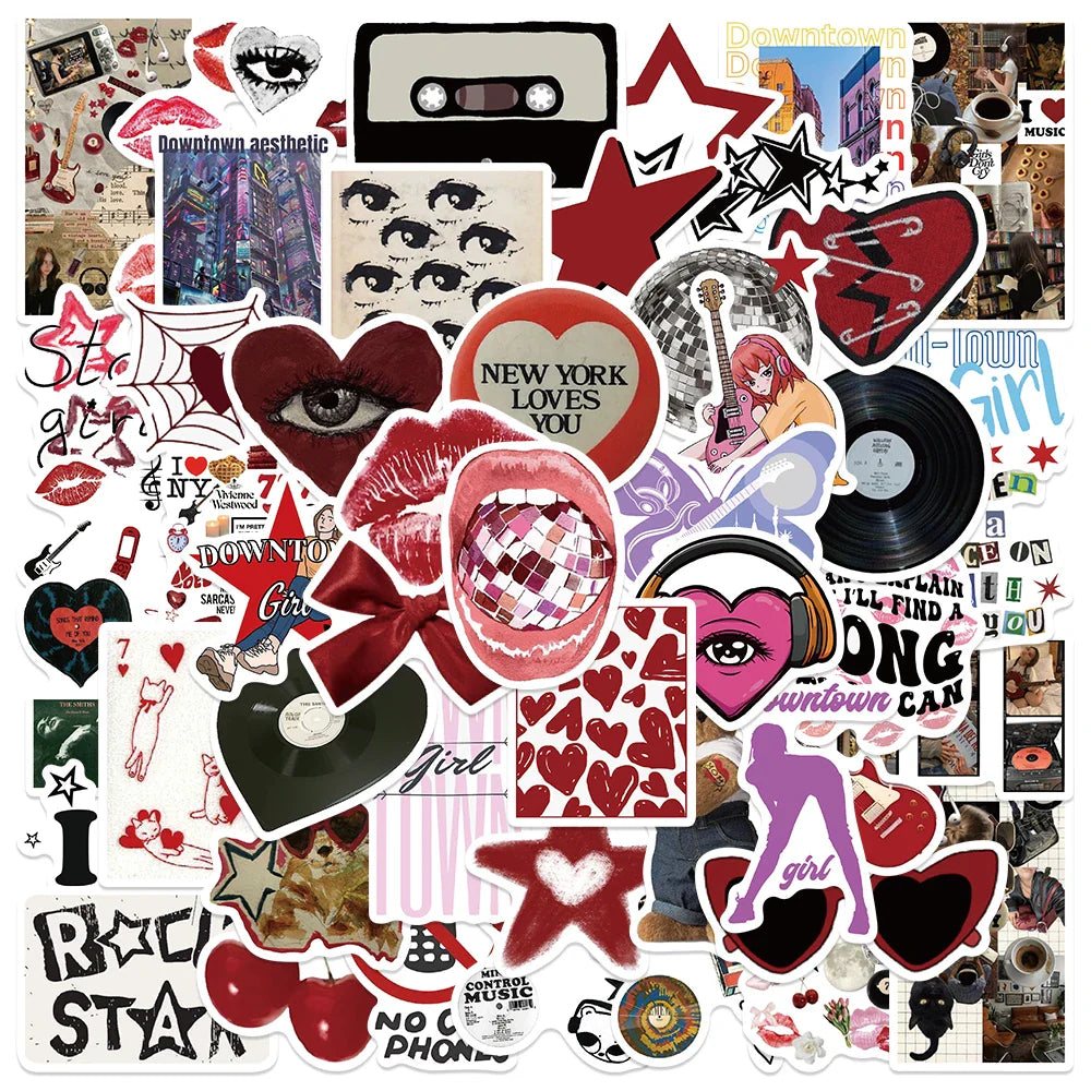 50pcs Retro Aesthetic 90s Y2K Stickers Downtown Modern Girls Stickers For Laptop Luggage Guitar Skateboard Vinyl Car Decals (ONLINE ORDER ONLY)