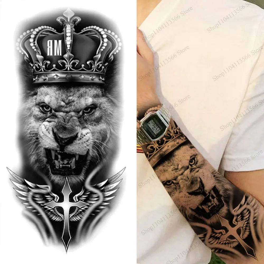 Waterproof Men's Temporary Tattoos for Hand Arm Body Realistic Lion Tiger Wolf Tattoo Stickers Animal Fake Tattoo for Women (Online Order Only)
