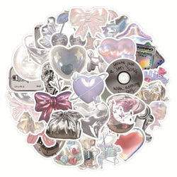 10/30/63pcs Silver Pink Aesthetic Stickers for Skateboard, Phone, Fridge, Bike, DIY Decals (Online Order Only)