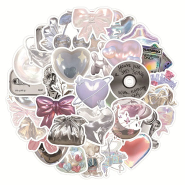 10/30/63pcs Silver Pink Aesthetic Stickers for Skateboard, Phone, Fridge, Bike, DIY Decals (Online Order Only)