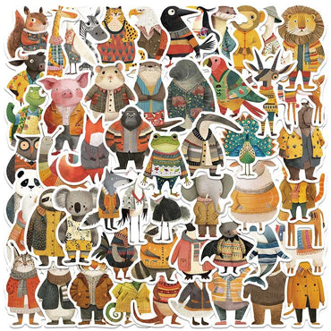 10/50PCS Cute Funny Animal Dressed Illustration Stickers Decals DIY Scrapbooking Laptop Bike Phone Waterproof Sticker Gift Toy (Online Order Only)