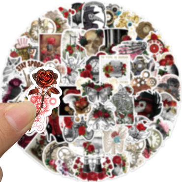 10/50Pcs Punk Rose Stickers Gothic Retro Fashion Cool Girls Stickers For DIY Guitar Laptop Luggage Skateboard Bike Car (Online Order Only)