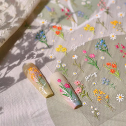 Field Bouquet Canola Flowers Daisy Tulip Garden Lavender Spring Embossed Reliefs Self Adhesive Nail Art Stickers Manicure Decals (ONLINE ORDER ONLY)