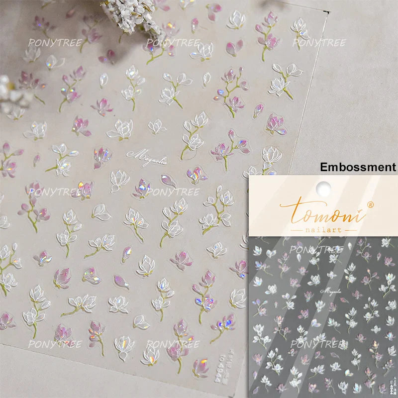 Cute Spring Flowers Purple Blue White Bowknot Rose Garden Daisy 5D Soft Embossed Relief Adhesive Nail Art Sticker Manicure Decal (ONLINE ORDER ONLY)