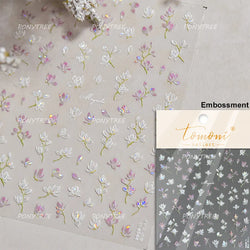 Cute Spring Flowers Purple Blue White Bowknot Rose Garden Daisy 5D Soft Embossed Relief Adhesive Nail Art Sticker Manicure Decal (ONLINE ORDER ONLY)