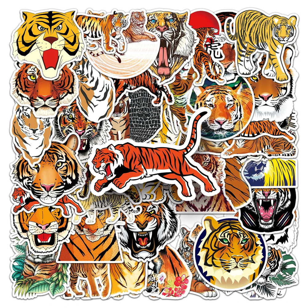 50Pcs Tiger Cartoon Waterproof Vinyl Stickers for Skateboard Snowboard (ONLINE ORDER ONLY)