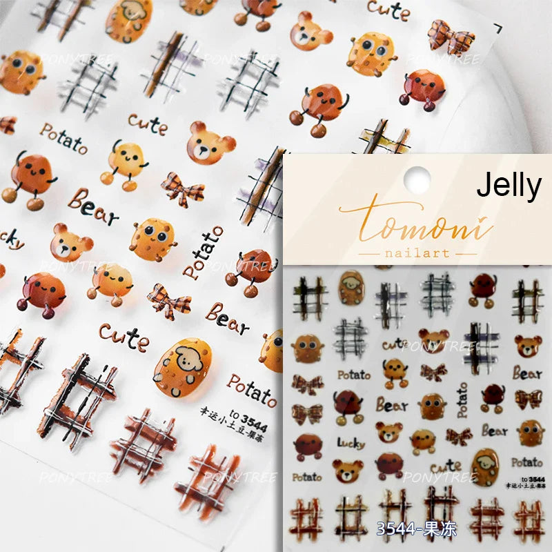 Toast Butter Brioche Bread Dim Sum Cookie Cherry Pudding Food Fork Doughnut Relief Adhesive Nail Art Stickers Manicure Decals (ONLINE ORDER ONLY)