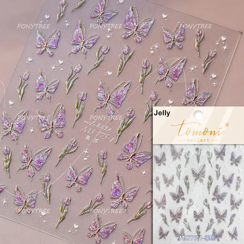Colourful Butterfly Rose Flower Tulip Daisy Moth Orchid Narcissus 3D Self Adhesive Nail Art Decorations Stickers Manicure Decals (ONLINE ORDER ONLY)