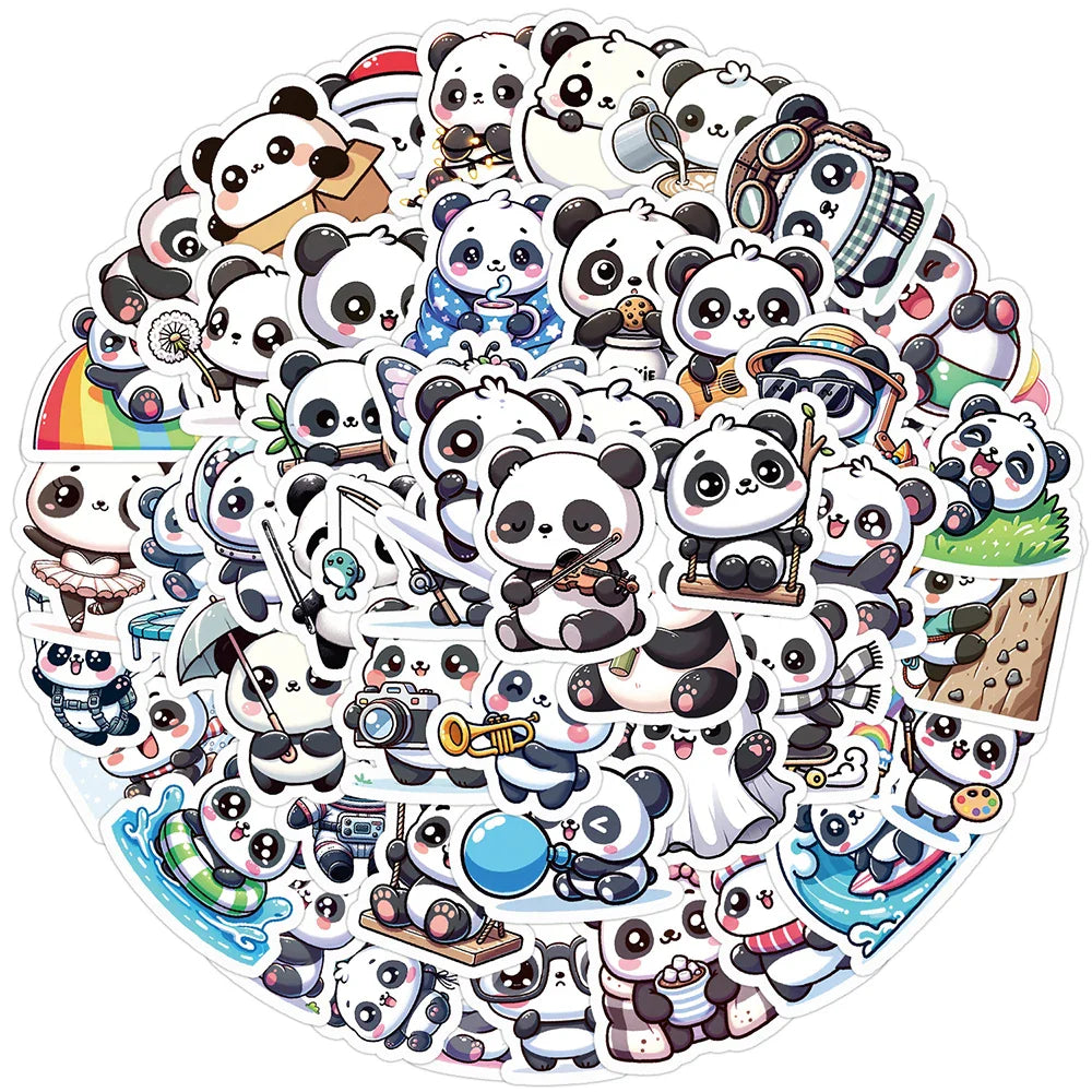 Cartoon Panda Stickers Pack - Cute Kawaii Graffiti for Kids, Laptop, Fridge, Scrapbook (ONLINE ORDER ONLY)