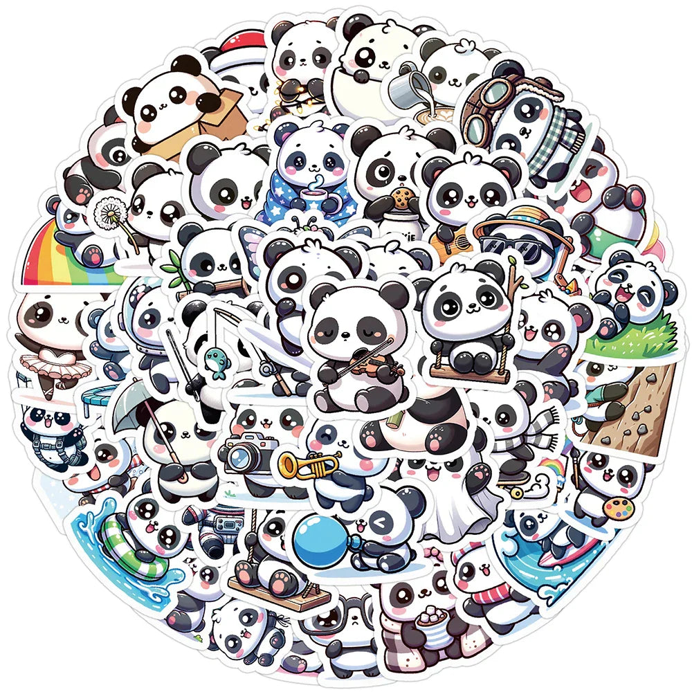 Cartoon Panda Stickers Pack - Cute Kawaii Graffiti for Kids, Laptop, Fridge, Scrapbook (ONLINE ORDER ONLY)