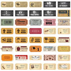 10/40/80pcs Vintage Classic Movie Ticket Stickers Laptop Skateboard Luggage Phone Car Motorcycle Waterproof Sticker Kids Toys (ONLINE ORDER ONLY)