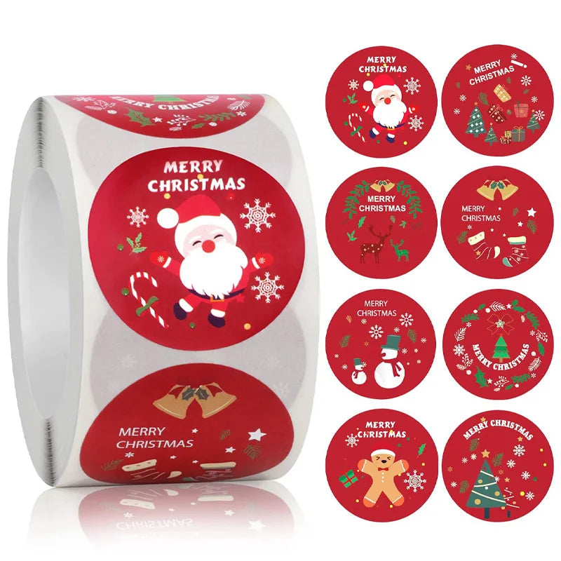 500Pcs/Roll Merry Christmas roll Self-Adhesive Label Sealing Decorative Stickers Office Stationery (ONLINE ORDER ONLY)