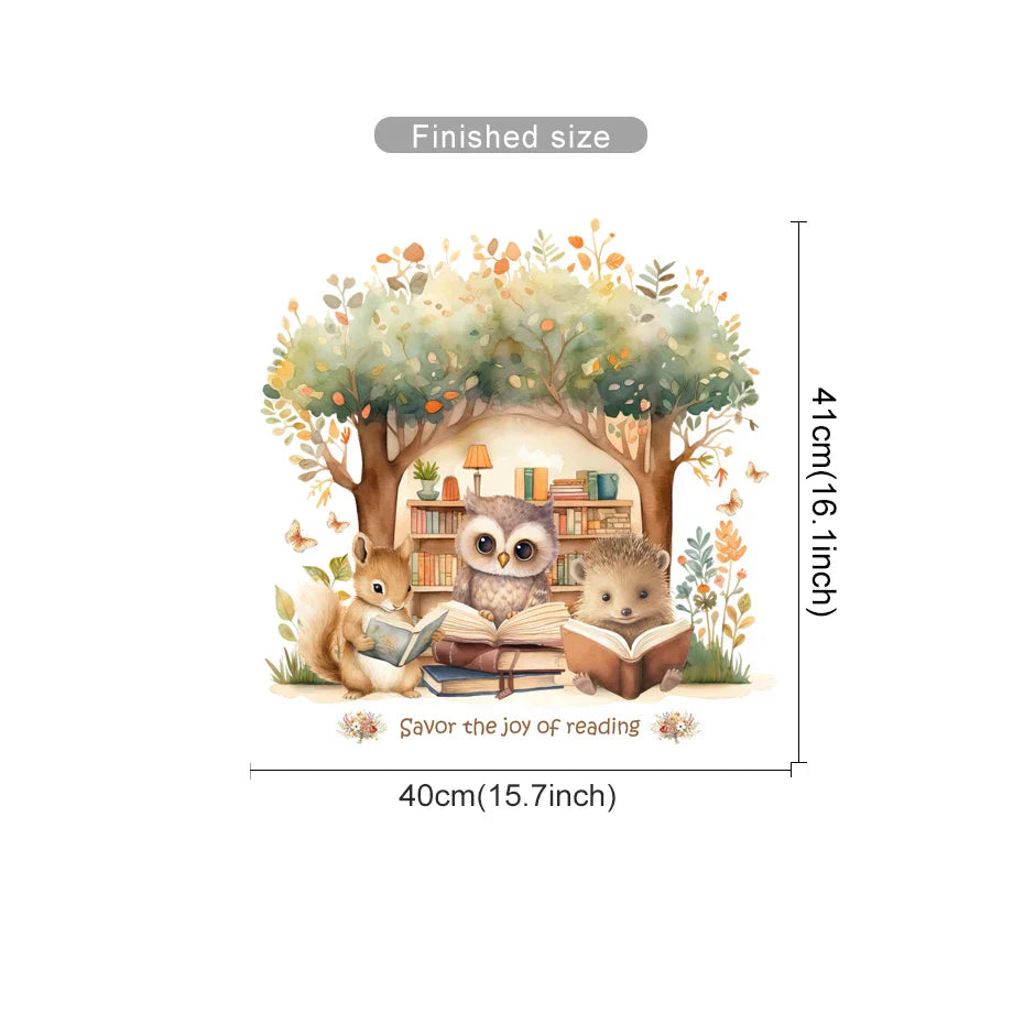 Cartoon Animal Reading Wall Stickers for Kids Room Decor (Online Order Only)