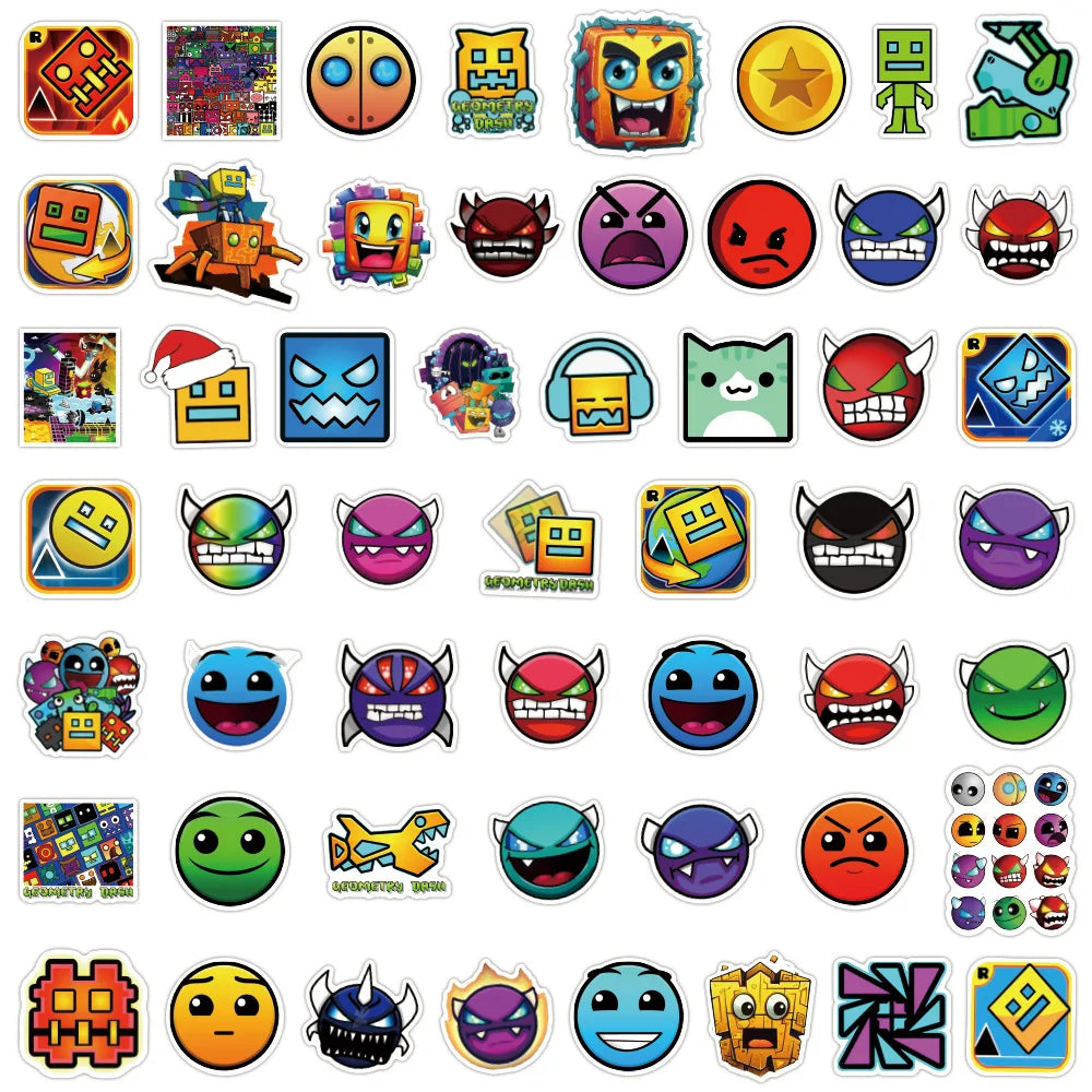 10/30/50PCS Geometry Dash Stickers Funny Jumping Game Sticker Scrapbook DIY Laptop Guitar Car Bike Skateboard Graffiti Decals (Online Order Only)