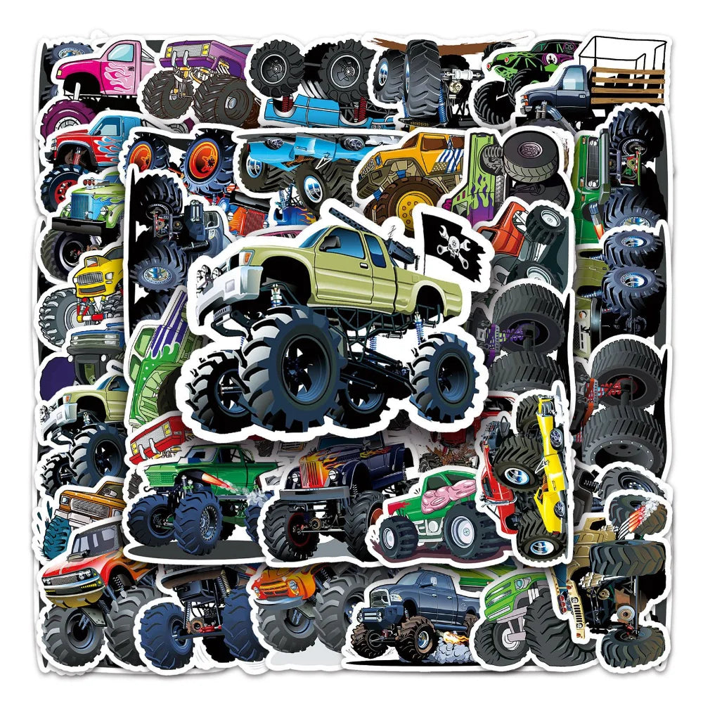 10/50PCS Monster Truck Sticker For Car Guitar Motorcycle Luggage Suitcase DIY Classic Toy Decal Graffiti Sticker For Kid (ONLINE ORDER ONLY)
